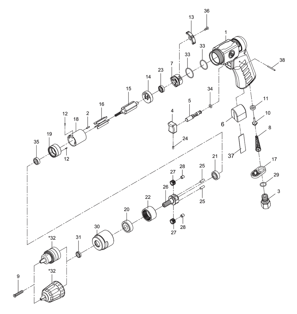 Fig-0 Diagram and Parts List for CP7300RC  Chicago Pneumatic Drill